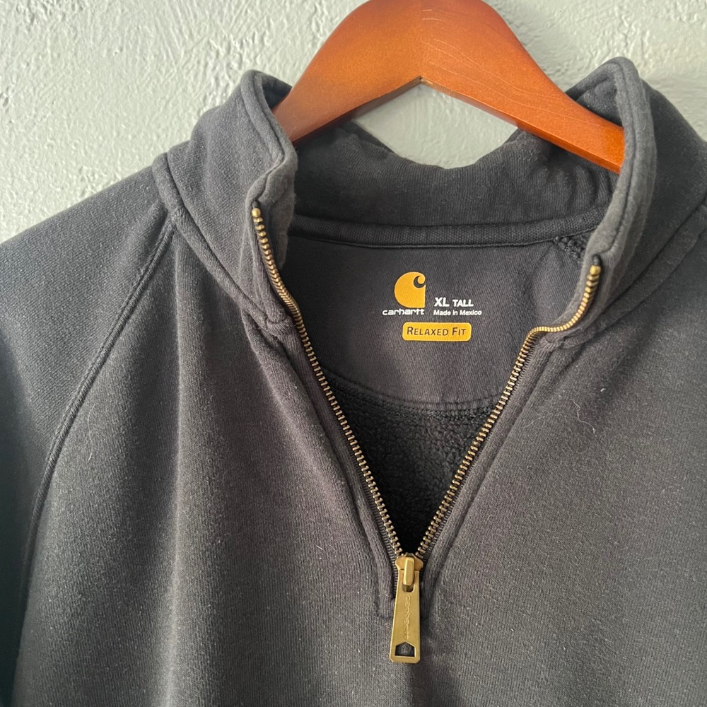 Carhartt Mens XL Tall Black Relaxed Fit Quarter Zip Sweatshirt K503 BLK Pullover